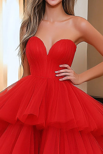 A Line Evenement de bal en tulle sans manches rouge Sweetheat